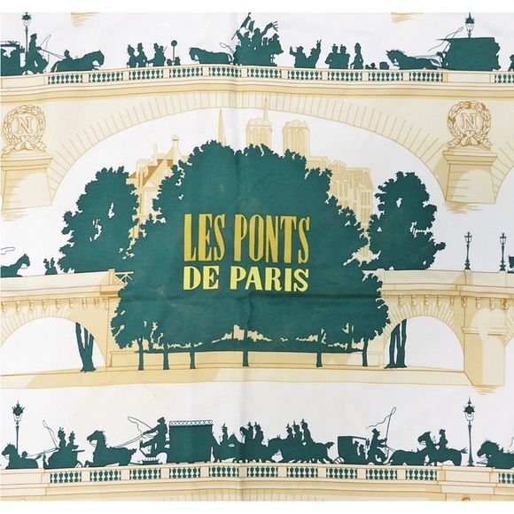 Hermes Les Ponts de Paris Silk Scarf in Green and Gold - Picture 4 of 12